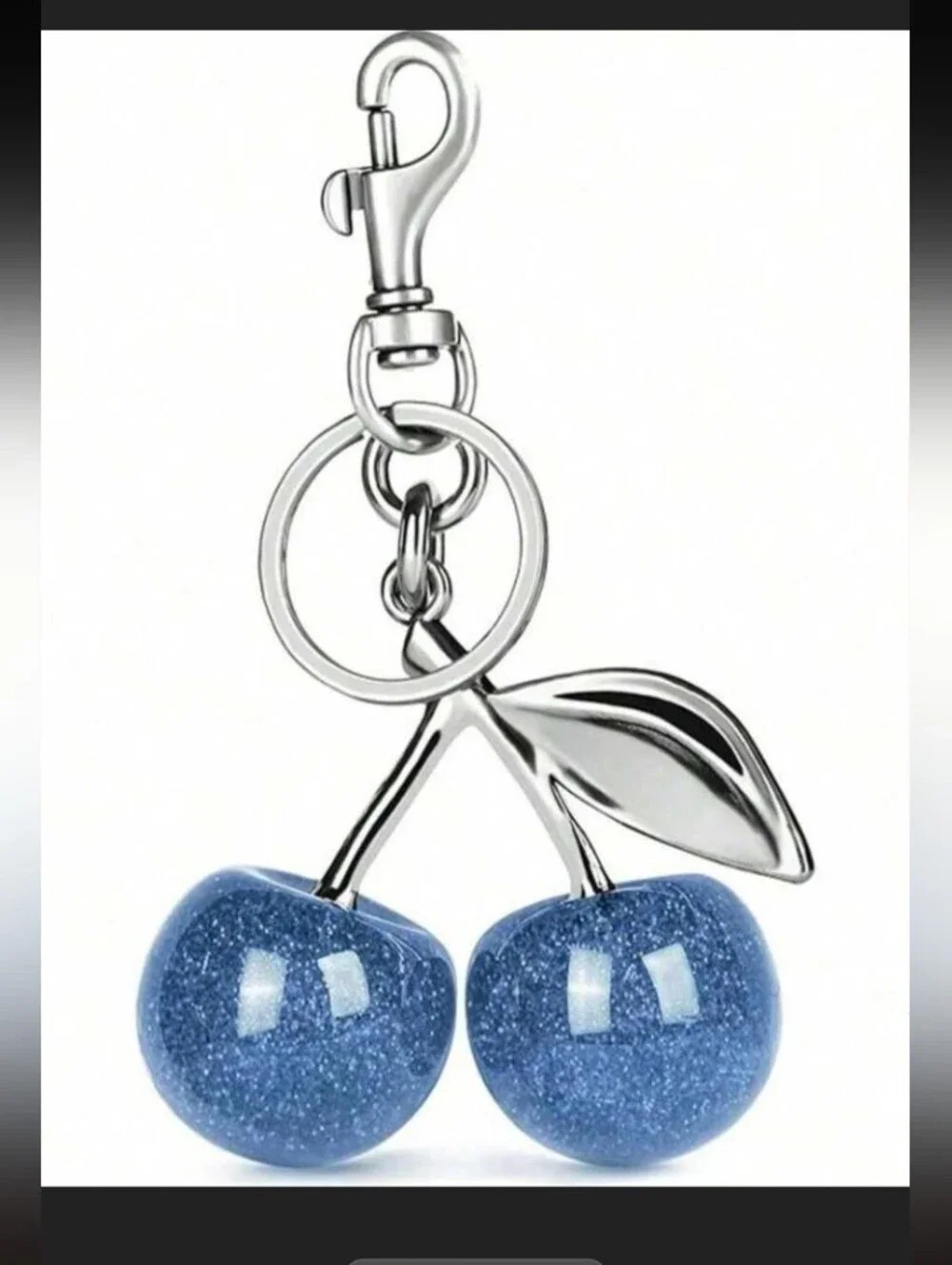 Glitter Cherry 🍒 Keychain Bag Charm - (Silver/Blue🩶💙)